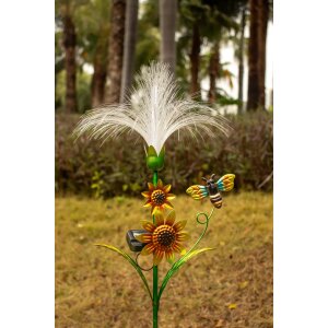 LED Solar Sonnenblume 2er-Set Gartenstecker mit Fiber Beleuchtung Glasfaser - 2er-Set RGB