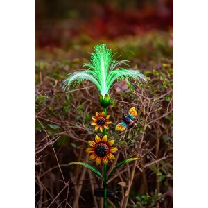 LED Solar Sonnenblume 2er-Set Gartenstecker mit Fiber Beleuchtung Glasfaser - 2er-Set RGB
