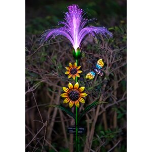 LED Solar Sonnenblume 2er-Set Gartenstecker mit Fiber Beleuchtung Glasfaser - 2er-Set RGB