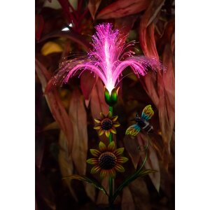 LED Solar Sonnenblume 2er-Set Gartenstecker mit Fiber Beleuchtung Glasfaser - 2er-Set RGB