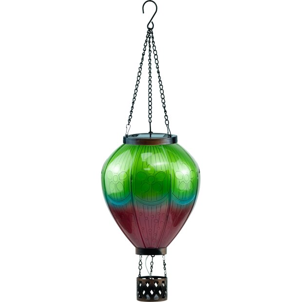 B-Ware LED Solar Laterne XL Heißluftballon Windlicht Metall-Gestell Kunststoff ca. 58 - Grün Lila XL