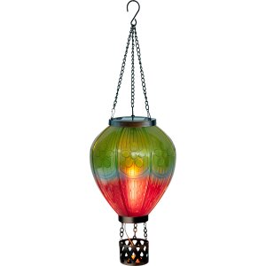 B-Ware LED Solar Laterne XL Heißluftballon Windlicht Metall-Gestell Kunststoff ca. 58 - Grün Lila XL