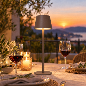 Modulare 3-in-1 LED Akku Tischlampe Taupe – Dimmbare Tisch- & Flaschenleuchte, IP54