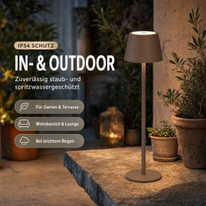 Modulare 3-in-1 LED Akku Tischlampe Taupe – Dimmbare Tisch- & Flaschenleuchte, IP54