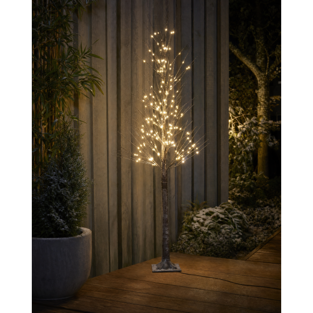 Festlicher 150 cm LED Baum mit Schneeverzierung  240 neutralweiße LEDs, 5 Meter Kabel &