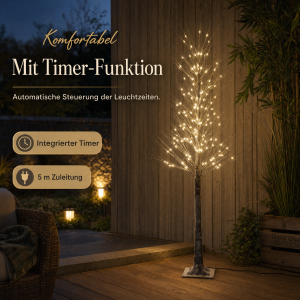 Festlicher 150 cm LED Baum mit Schneeverzierung  240 neutralweiße LEDs, 5 Meter Kabel &