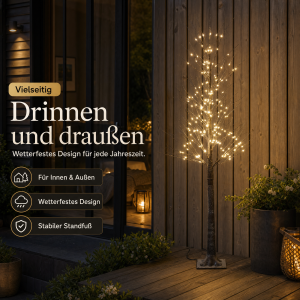 Festlicher 150 cm LED Baum mit Schneeverzierung  240 neutralweiße LEDs, 5 Meter Kabel &