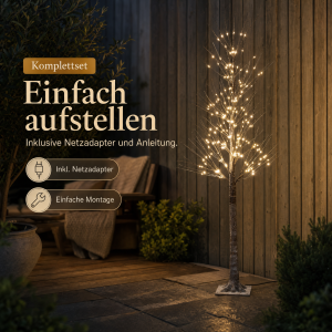 Festlicher 150 cm LED Baum mit Schneeverzierung  240 neutralweiße LEDs, 5 Meter Kabel &
