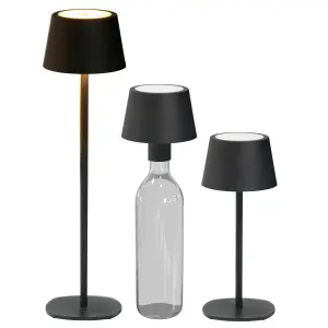 B-Ware 3in1 LED Tischlampe Flaschenleuchte in schwarz max. 45cm hoch mit 3000mAh Akku 200lm
