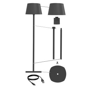 B-Ware 3in1 LED Tischlampe Flaschenleuchte in schwarz max. 45cm hoch mit 3000mAh Akku 200lm