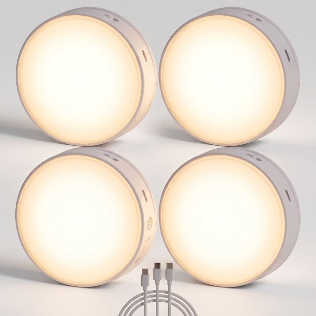 LED Akku Schranklichter Unterbauleuchte Spots 4er-Set Akzentbeleuchtung Bewegungsmelder