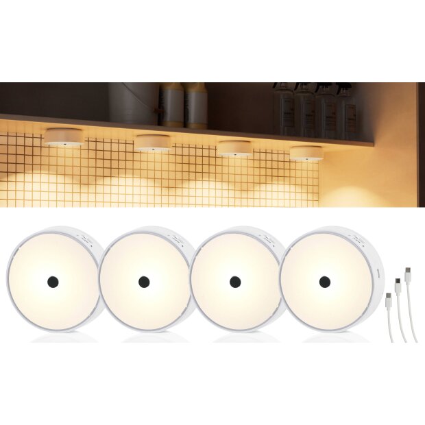 LED Akku Schranklichter Unterbauleuchte Spots 4er-Set Akzentbeleuchtung Funkverbindung mit Gestensteuerung