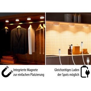 LED Akku Schranklichter Unterbauleuchte Spots 4er-Set Akzentbeleuchtung Funkverbindung mit Gestensteuerung