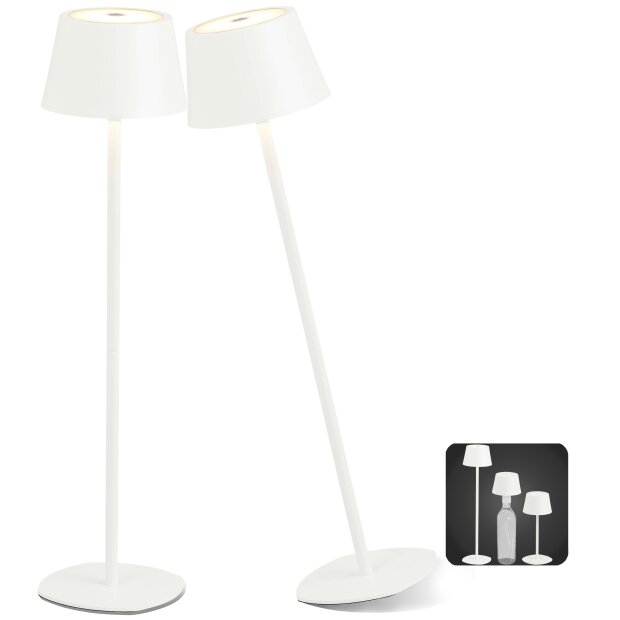 3in1 LED Tischlampe Flaschenleuchte max. 45cm hoch mit 3000mAh Akku 200lm warmweißes - Weiß 2er-Set