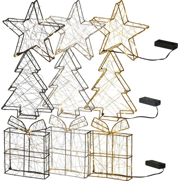 LED Weihnachtsdeko aus Drahtgeflecht warmweißes Licht Timer Batteriebetrieben für Innen