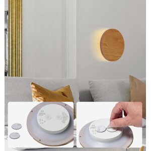 LED Batterie Wandleuchte Indirektes Licht Echtholz mit Bewegungsmelder Kirschholz 2er-Set