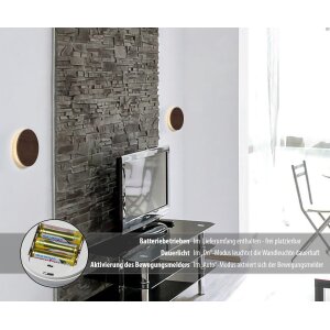 LED Batterie Wandleuchte Indirektes Licht Echtholz mit Bewegungsmelder Kirschholz 2er-Set