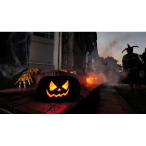 Halloween Spooky Soundbox Pumpkinface mit gruseligen Geräuschen roten LEDs Bewegungsmelder  Akku