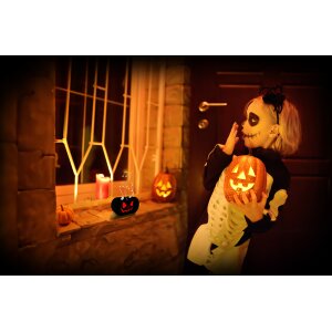 Halloween Spooky Soundbox Pumpkinface mit gruseligen Geräuschen roten LEDs Bewegungsmelder  Akku