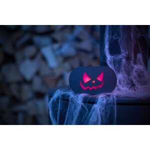 Halloween Spooky Soundbox Pumpkinface mit gruseligen Geräuschen roten LEDs Bewegungsmelder  Akku