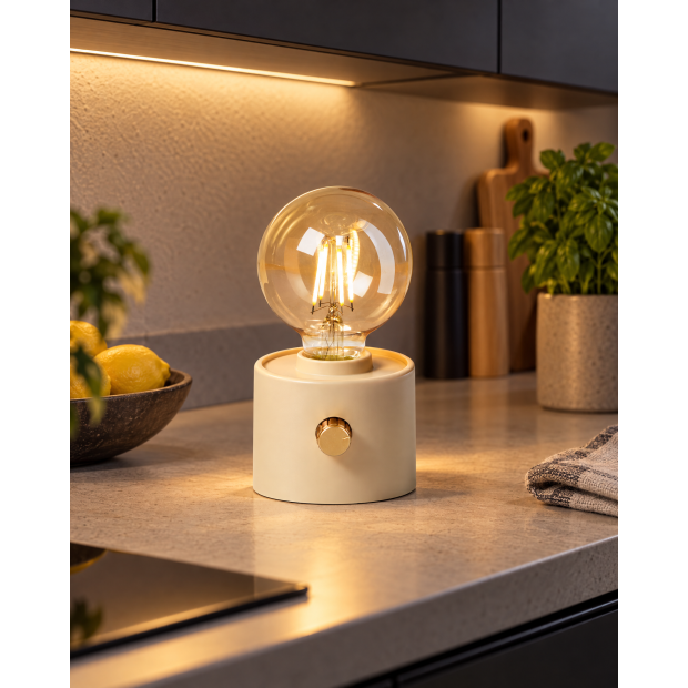 Vintage LED Akku-Tischleuchte Edison Glühbirne stufenlos dimmbar USB-C Beige