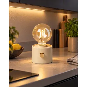 Vintage LED Akku-Tischleuchte Edison Glühbirne stufenlos dimmbar USB-C Beige