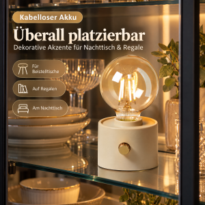 Vintage LED Akku-Tischleuchte Edison Glühbirne stufenlos dimmbar USB-C Beige