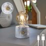Vintage Akku Glühbirne Edison LED Tischlampe USB-C dimmbar mit Drehschalter  moderne Dekoration Marmor