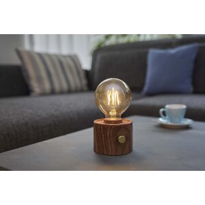 Vintage Akku Glühbirne Edison LED Tischlampe USB-C dimmbar mit Drehschalter  moderne Dekoration Walnuss