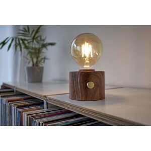 Vintage Akku Glühbirne Edison LED Tischlampe USB-C dimmbar mit Drehschalter  moderne Dekoration Walnuss