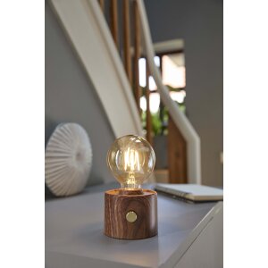 Vintage Akku Glühbirne Edison LED Tischlampe USB-C dimmbar mit Drehschalter  moderne Dekoration Walnuss