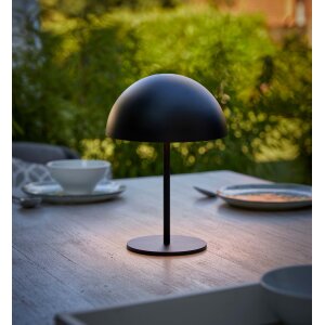 LED Metall Akku Tischlampe in Pilzform 28cm hoch Touch-Schalter Outdoor Lampenschirm Terassenleuchte Schwarz