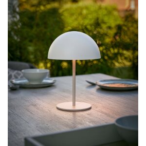 LED Metall Akku Tischlampe in Pilzform 28cm hoch Touch-Schalter Outdoor Lampenschirm Terassenleuchte Weiß