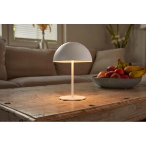 LED Metall Akku Tischlampe in Pilzform 28cm hoch Touch-Schalter Outdoor Lampenschirm Terassenleuchte Weiß