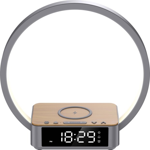 LED Lichtwecker mit Sonnenaufgang Simulation, Schlaftimer & Charging Station, Wake Up Licht - Grau
