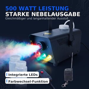 LED Nebelmaschine mit Fernbedienung & Farbwechsel - inkl. Nebelfluid