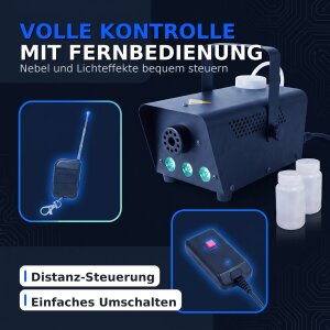 LED Nebelmaschine mit Fernbedienung & Farbwechsel - inkl. Nebelfluid