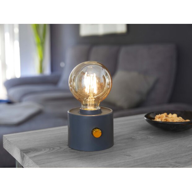 B-Ware Vintage Akku Glühbirne Edison LED Tischlampe USB-C dimmbar mit Drehschalter – moderne Dekoration grau