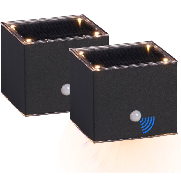 LED Solar Wandleuchte 2er-Set mit Bewegungsmelder Up & Down-Technik, Warmweiß, - Würfel 2er-Set