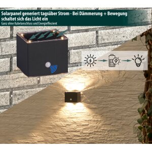 LED Solar Wandleuchte 2er-Set mit Bewegungsmelder Up & Down-Technik, Warmweiß, - Würfel 2er-Set