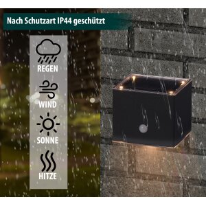 LED Solar Wandleuchte 2er-Set mit Bewegungsmelder Up & Down-Technik, Warmweiß, - Würfel 2er-Set