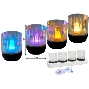 LED Akku Lounge Lights 4er-Set mit Touchsensor Kabellos für Innen und Außen - Transparent / schwarz