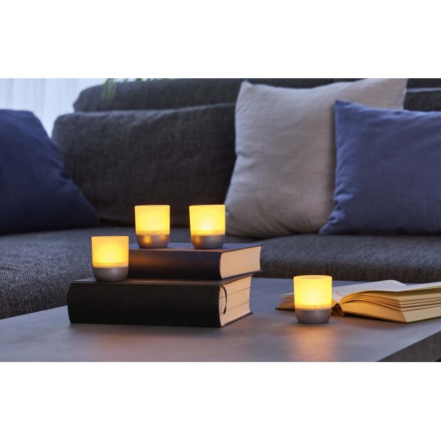LED Akku Lounge Lights 4er-Set mit Touchsensor Kabellos für Innen und Außen RGBW - Matt / silber