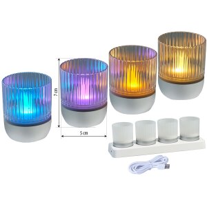 LED Akku Lounge Lights 4er-Set mit Touchsensor Kabellos für Innen und Außen - Transparent / silber