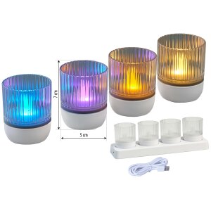 LED Akku Lounge Lights 4er-Set mit Touchsensor Kabellos für Innen und Außen - Transparent / weiß