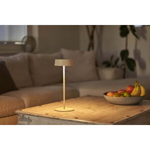 Elegante LED Akku Tischleuchte Dimmbar Kabellos IP54 Metallgehäuse höhenverstellbar beige