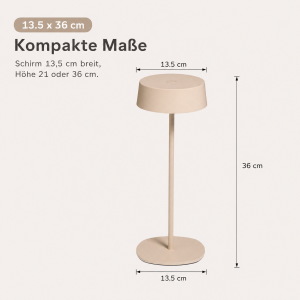 Elegante LED Akku Tischleuchte Dimmbar Kabellos IP54 Metallgehäuse höhenverstellbar beige