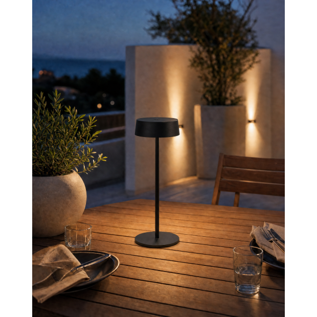 Elegante LED Akku Tischleuchte Dimmbar Kabellos IP54 Metallgehäuse höhenverstellbar schwarz