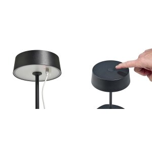 Elegante LED Akku Tischleuchte Dimmbar Kabellos IP54 Metallgehäuse höhenverstellbar schwarz