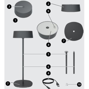 Elegante LED Akku Tischleuchte Dimmbar Kabellos IP54 Metallgehäuse höhenverstellbar schwarz